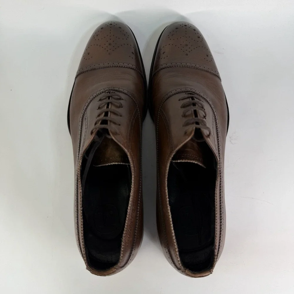 M GEMI Italian Leather Cap Toe Brogue Men 9.5 42.5 Oxford Dress Shoes Spade Sole